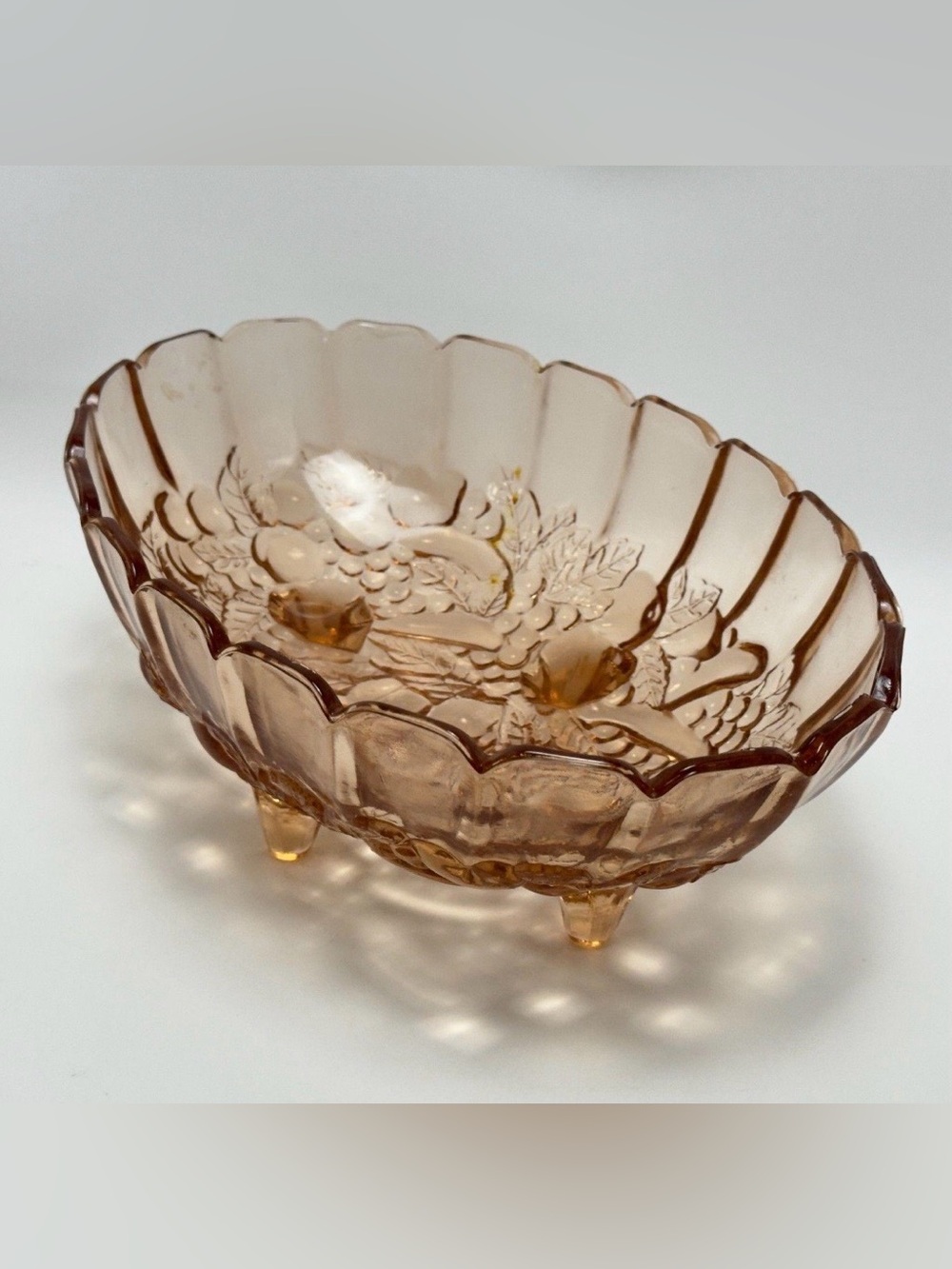 Indiana Glass Pink Depression Harvest Grapes Footed Fruit Bowl